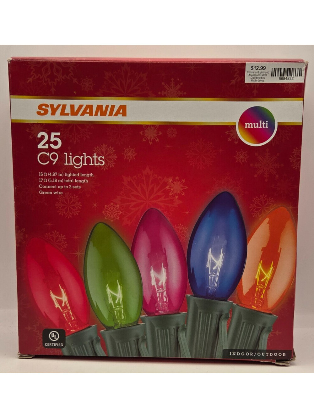 Sylvania 25 C9 Multicolor Christmas Lights Green Wire 17 Ft NIB V925-32